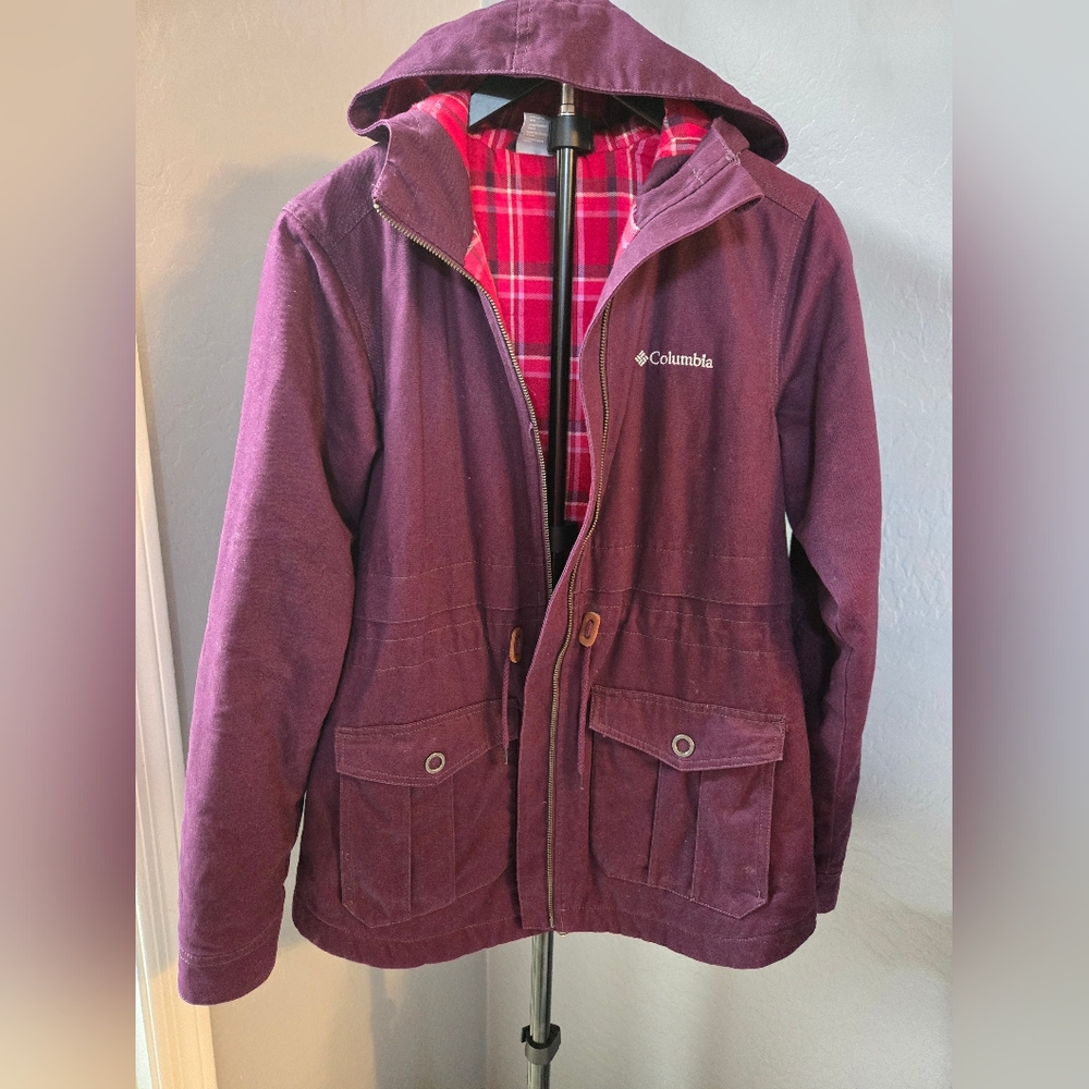 Columbia Hooded Utility Jacket with Plaid Lining – Women’s Small